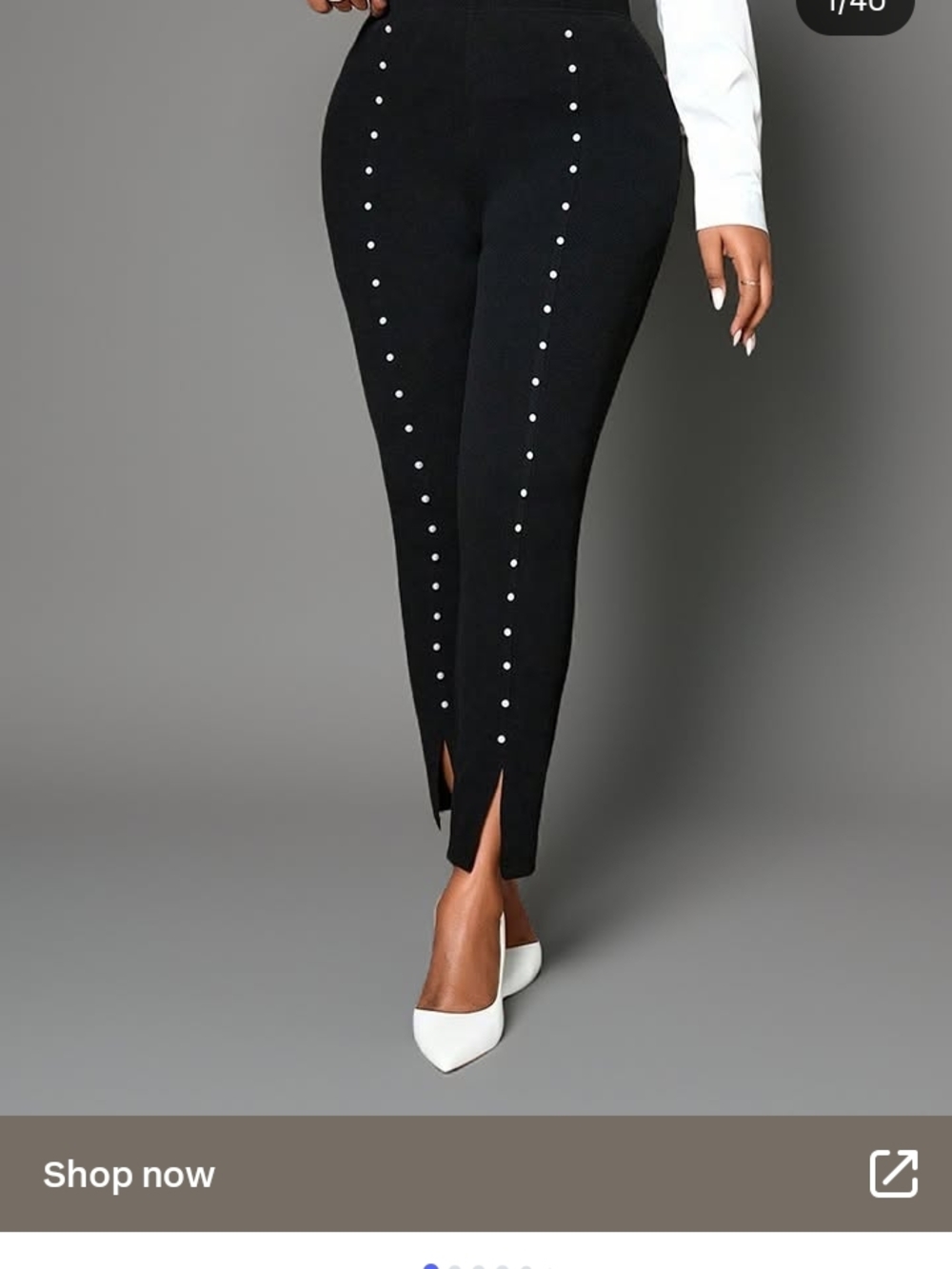 NWOT SHEIN Black High-Waist Studded Skinny Pants with Hem Slits
